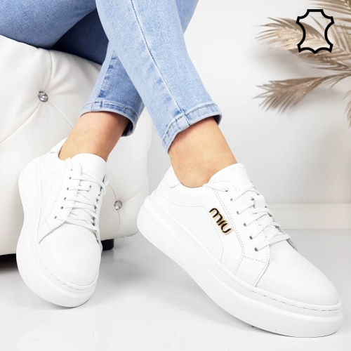 Бели кецове от естествена кожа- Nora White 11868