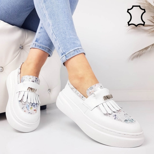 Бели мокасини от естествена кожа- Vera White 11920