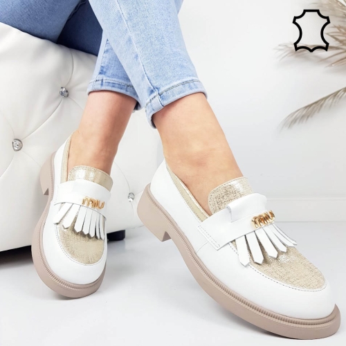 Мокасини от естествена кожа- Tera White 11922