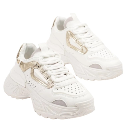 Дамски маратонки в бяло и златно- Kendi Gold 11877