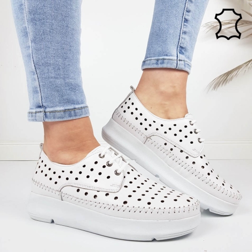 Обувки на платформа от естествена кожа- Sindi White 11940