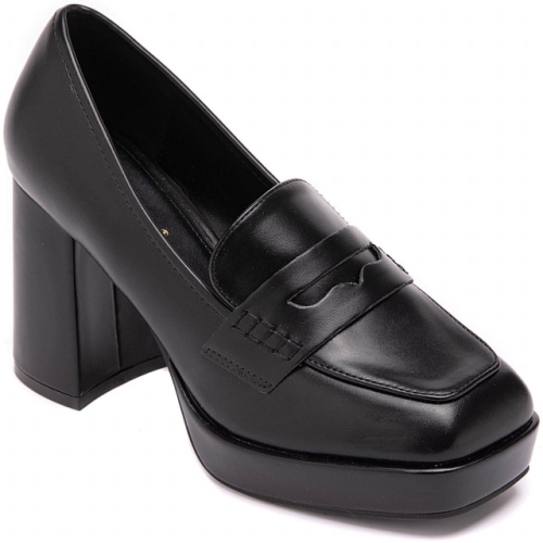Елегантни черни обувки на ток и платформа- Janet Black 12010