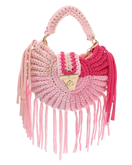 Дамска плетена чанта от ракита с ресни- Kiara Fuchsia 12026