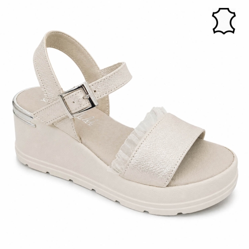 Сандали на платформа от естествена кожа- Naq Beige 12065