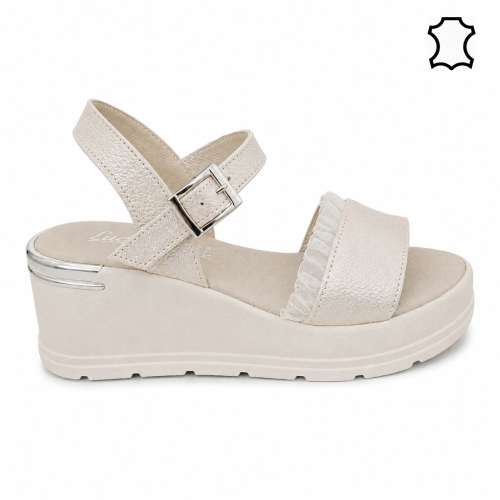 Сандали на платформа от естествена кожа- Naq Beige 12065