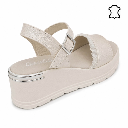 Сандали на платформа от естествена кожа- Naq Beige 12065