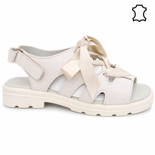 Равни сандали от естествена кожа- Siana Beige 12100
