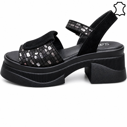 Черни сандали на платформа естествена кожа - Frea Black 12103