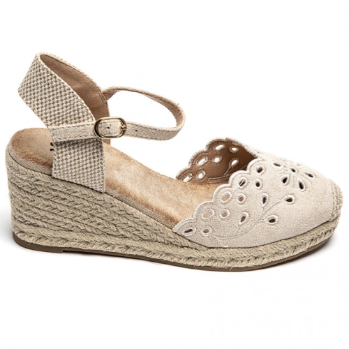 Дамски бежови еспадрили на платформа с каишка- Tea Beige 12107