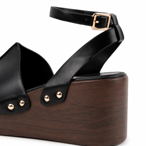 Дамски черни сандали на платформа- Vera Black 12116