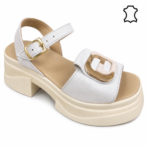 Бели сандали с мемори стелка от естествена кожа - Sntra Beige 12146