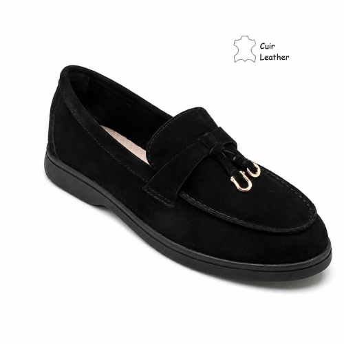 Черни мокасини от естествен велур- Klear Black 12201