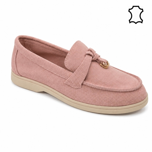 Розови мокасини от естествен велур- Klear Pink 12204